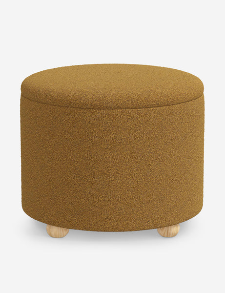 #color::ochre-boucle #size::24-Dia | Kamila Ochre Boucle 24-inch round ottoman with storage space and pinewood feet
