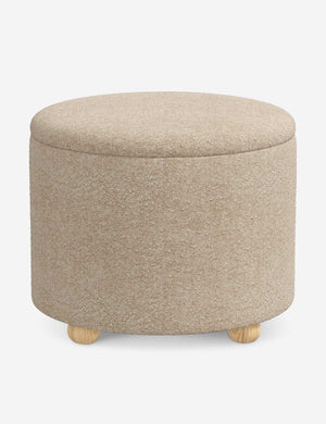 Kamila Buff Pink Boucle 24-inch round ottoman with storage space and pinewood feet