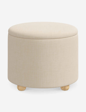 Kamila Natural Linen 24-inch round ottoman with storage space and pinewood feet