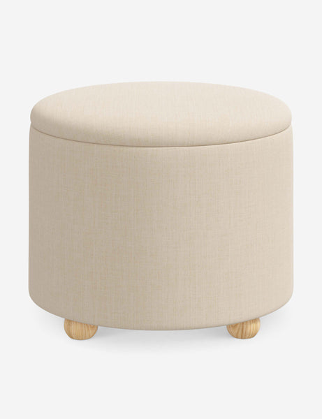#color::natural-linen #size::24-Dia | Kamila Natural Linen 24-inch round ottoman with storage space and pinewood feet