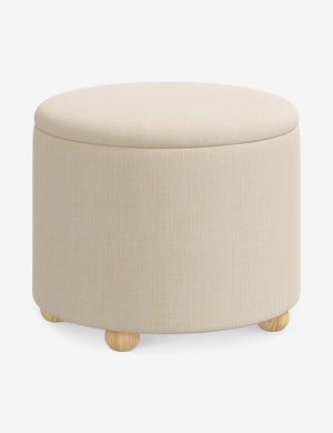 Angled view of the Kamila Natural Linen 24-inch ottoman