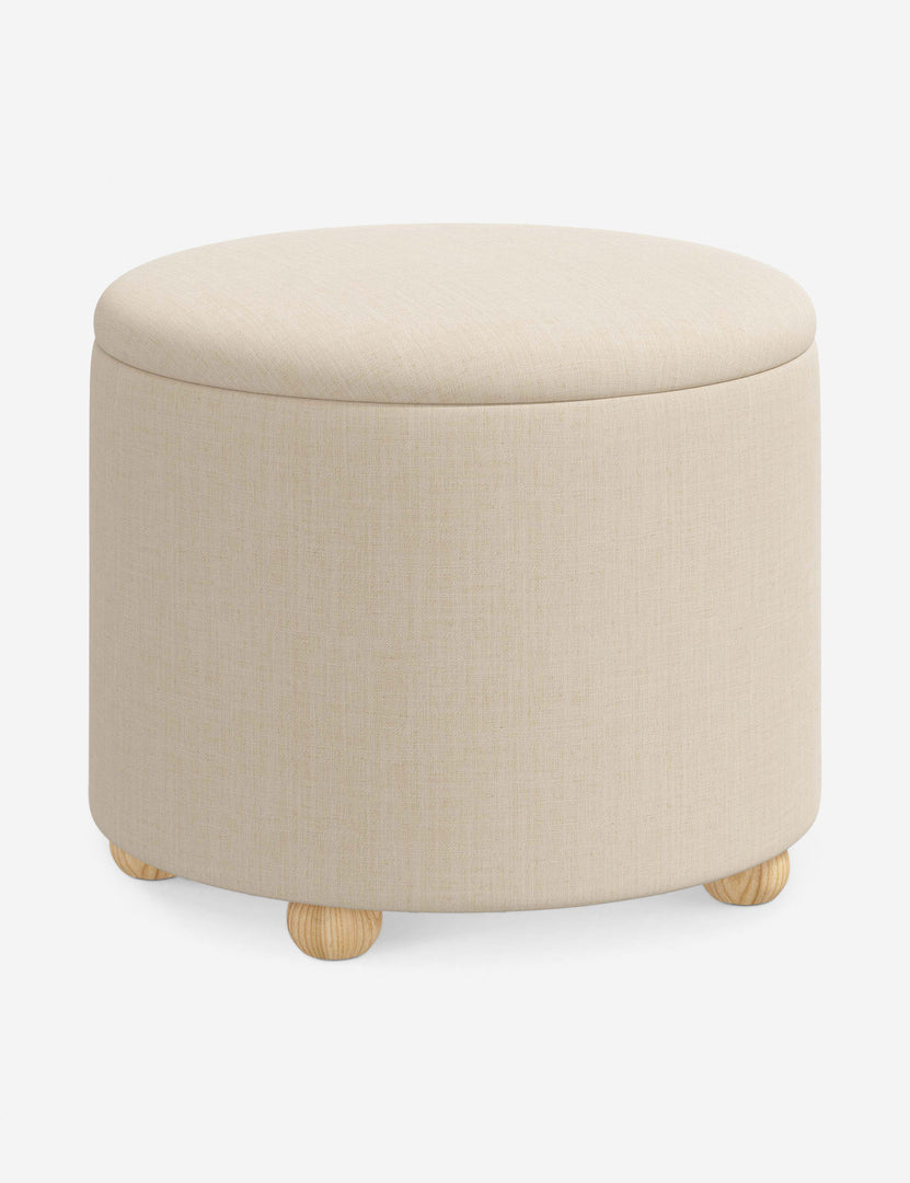#color::natural-linen #size::24-Dia | Angled view of the Kamila Natural Linen 24-inch ottoman