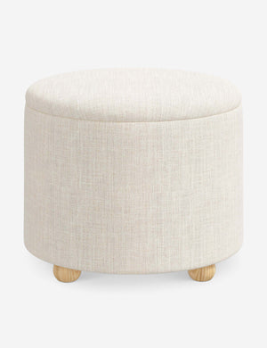Kamila Talc Linen 24-inch round ottoman with storage space and pinewood feet
