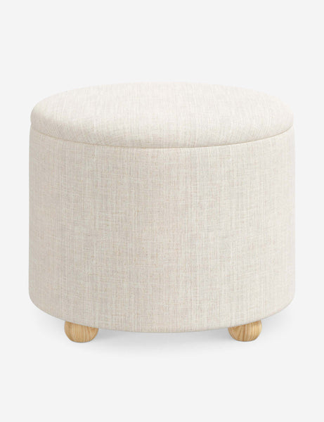 #color::talc-linen #size::24-Dia | Kamila Talc Linen 24-inch round ottoman with storage space and pinewood feet