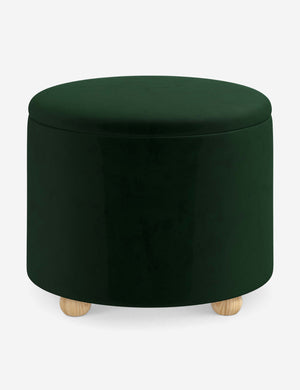 Kamila Emerald Green Velvet 24-inch round ottoman with storage space and pinewood feet
