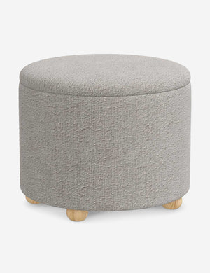 Angled view of the Kamila Moonlight Gray Boucle 24-inch ottoman