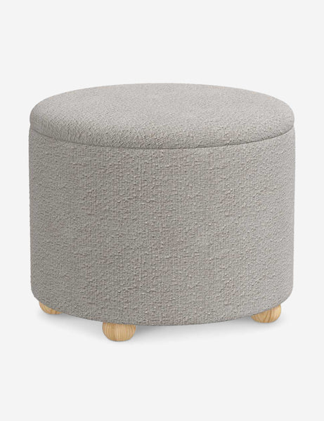 #color::moonlight-boucle #size::24-Dia | Angled view of the Kamila Moonlight Gray Boucle 24-inch ottoman