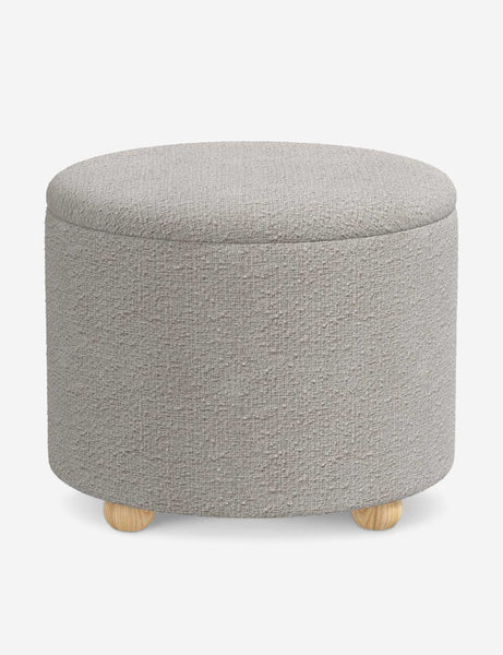 #color::moonlight-boucle #size::24-Dia | Kamila Moonlight Gray Boucle 24-inch round ottoman with storage space and pinewood feet