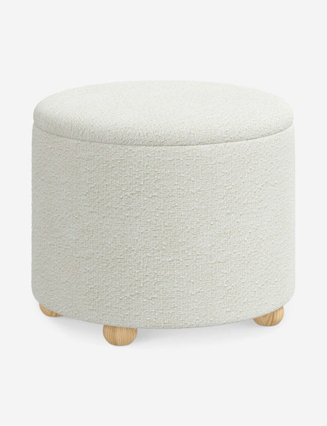 #color::white-boucle #size::24-Dia | Angled view of the Kamila White Boucle 24-inch ottoman