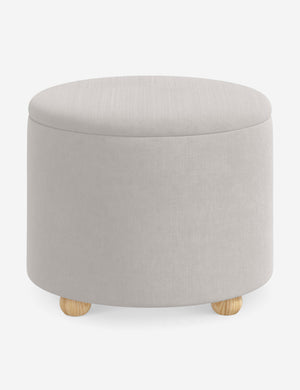 Kamila Mineral Gray Velvet 24-inch round ottoman with storage space and pinewood feet