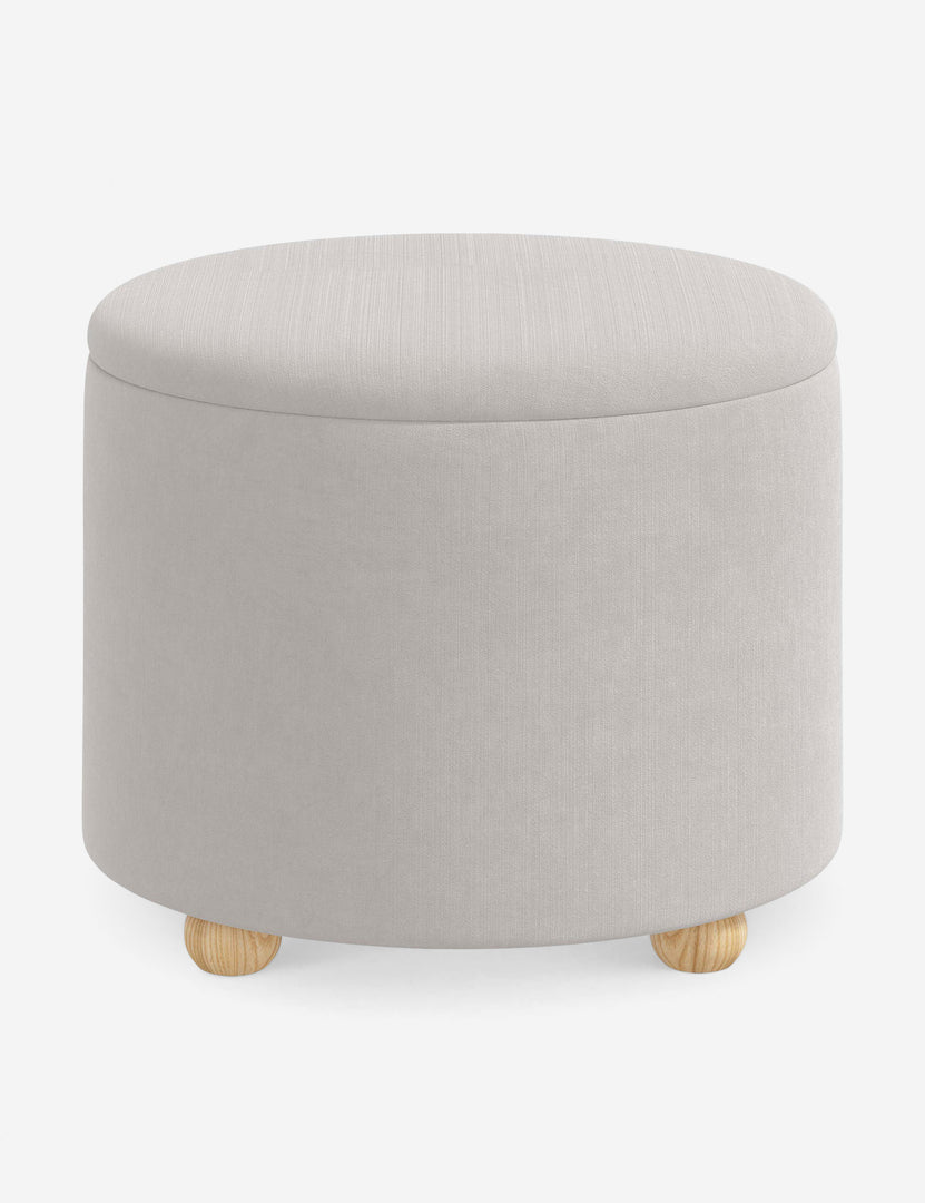 #color::mineral-velvet #size::24-Dia | Kamila Mineral Gray Velvet 24-inch round ottoman with storage space and pinewood feet