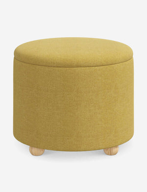 Kamila Golden Linen 24-inch round ottoman with storage space and pinewood feet