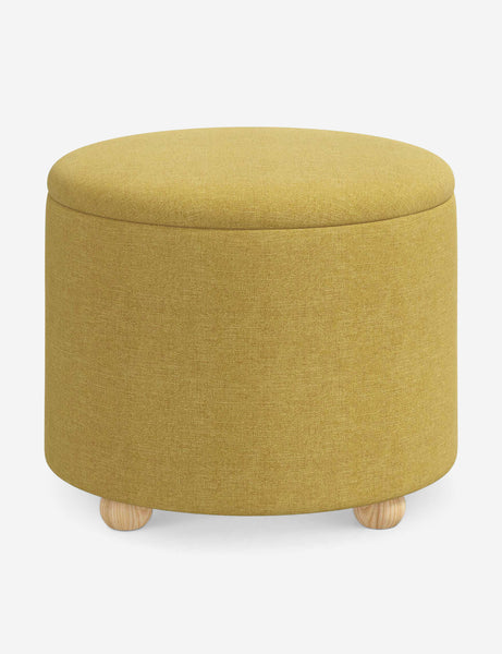 #color::golden-linen #size::24-Dia | Kamila Golden Linen 24-inch round ottoman with storage space and pinewood feet