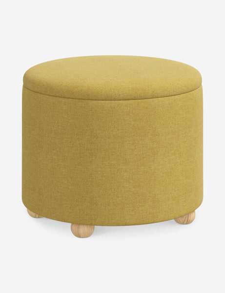 #color::golden-linen #size::24-Dia | Angled view of the Kamila Golden Linen 24-inch ottoman