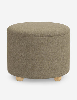 Kamila Pebble Gray Linen 24-inch round ottoman with storage space and pinewood feet