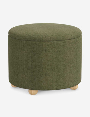 Angled view of the Kamila Sage Green Linen 24-inch ottoman