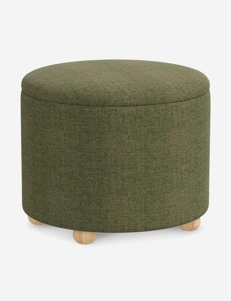 #color::sage-linen #size::24-Dia | Angled view of the Kamila Sage Green Linen 24-inch ottoman
