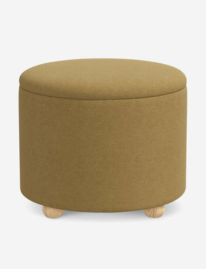 Kamila Sesame Linen 24-inch round ottoman with storage space and pinewood feet
