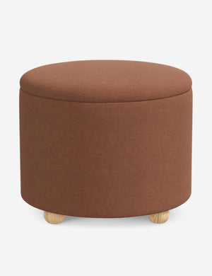 Kamila Terracotta Linen 24-inch round ottoman with storage space and pinewood feet