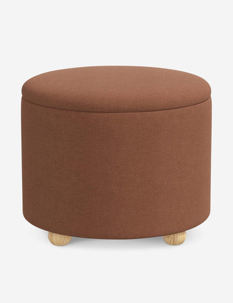 #color::terracotta-linen #size::24-Dia | Kamila Terracotta Linen 24-inch round ottoman with storage space and pinewood feet