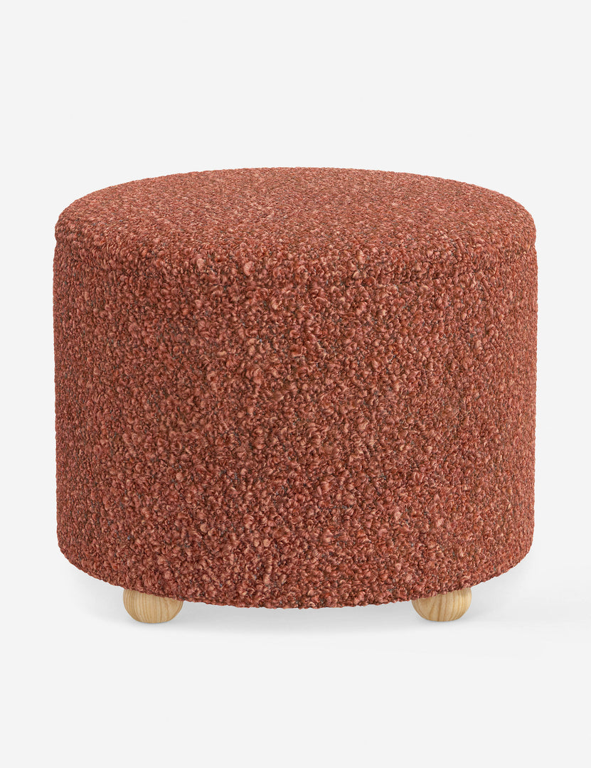 #color::brick-boucle #size::24-Dia | Kamila Brick Boucle 24-inch round ottoman with storage space and pinewood feet