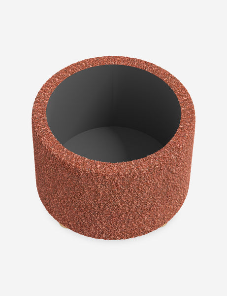 #color::brick-boucle #size::24-Dia | The storage space inside the Kamila Brick Boucle 24-inch ottoman