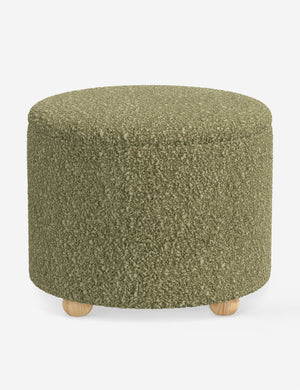 Kamila Green Boucle 24-inch round ottoman with storage space and pinewood feet