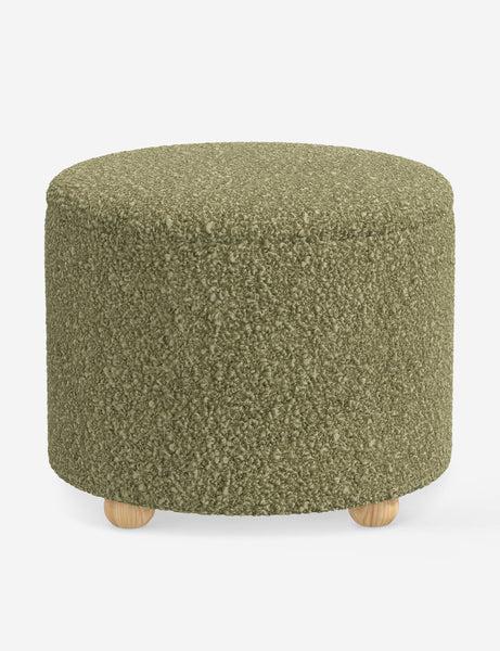 #color::green-boucle #size::24-Dia | Kamila Green Boucle 24-inch round ottoman with storage space and pinewood feet