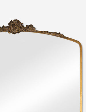 Close up of the top frame details of the Casserly ornate gold full length mirror.