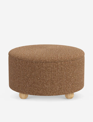 Kamila Brown Boucle 34-inch round ottoman with storage space and pinewood feet