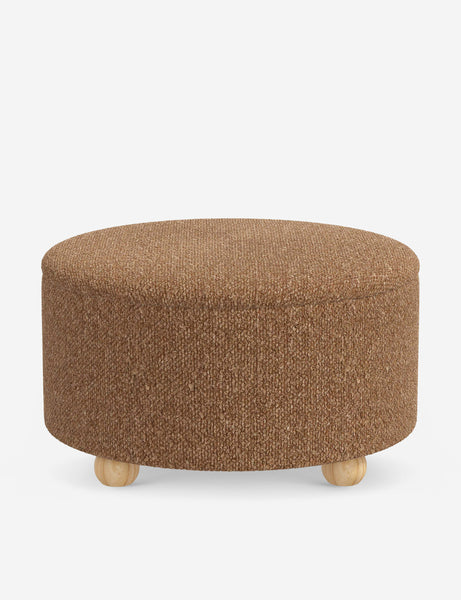 #color::brown-boucle #size::34-Dia | Kamila Brown Boucle 34-inch round ottoman with storage space and pinewood feet