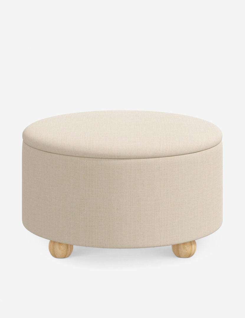 #color::natural-linen #size::34-Dia | Kamila Natural Linen 34-inch round ottoman with storage space and pinewood feet