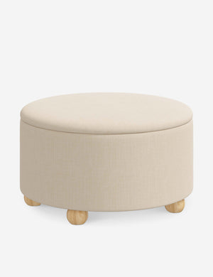 Angled view of the Kamila Natural Linen 34-inch ottoman