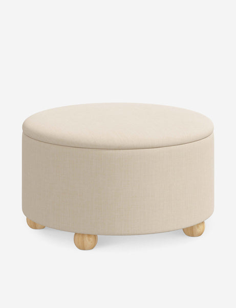 #color::natural-linen #size::34-Dia | Angled view of the Kamila Natural Linen 34-inch ottoman