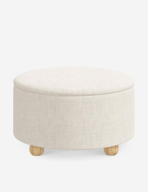 Kamila Talc Linen 34-inch round ottoman with storage space and pinewood feet