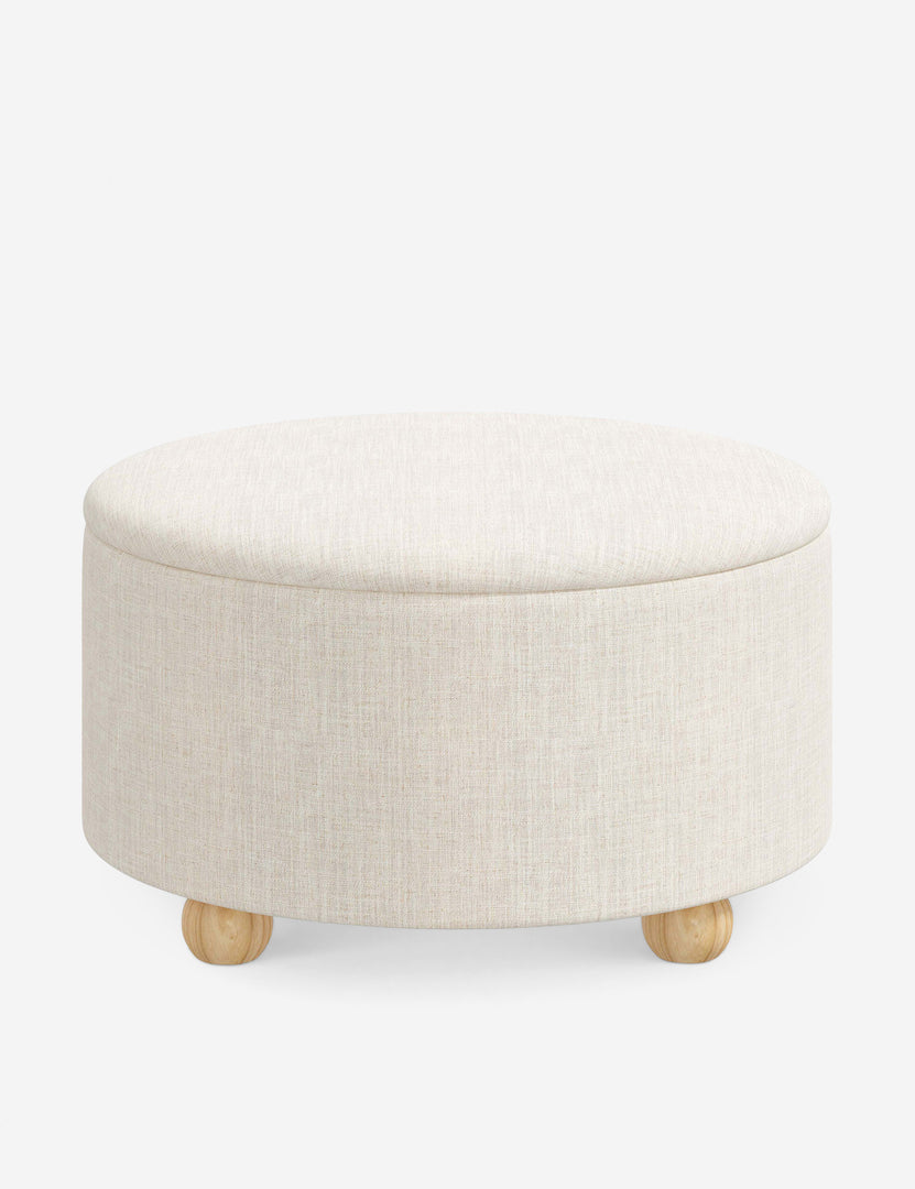 #color::talc-linen #size::34-Dia | Kamila Talc Linen 34-inch round ottoman with storage space and pinewood feet