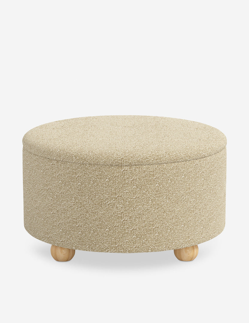 #color::buff-boucle #size::34-Dia | Kamila Buff Pink Boucle 34-inch round ottoman with storage space and pinewood feet