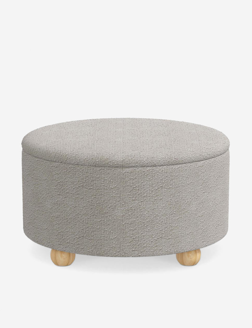 #color::moonlight-boucle #size::34-Dia | Kamila Moonlight Gray Boucle 34-inch round ottoman with storage space and pinewood feet