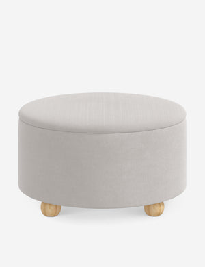 Kamila Mineral Gray Velvet 34-inch round ottoman with storage space and pinewood feet
