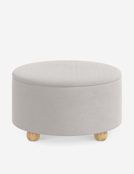 #color::mineral-velvet #size::34-Dia | Kamila Mineral Gray Velvet 34-inch round ottoman with storage space and pinewood feet