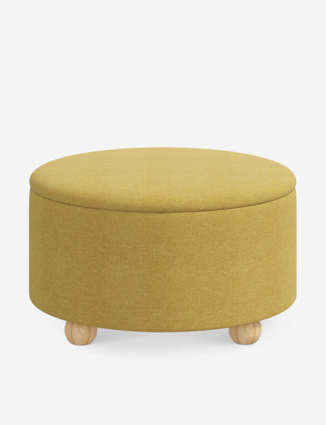 #color::golden-linen #size::34-Dia | Kamila Golden Linen 34-inch round ottoman with storage space and pinewood feet