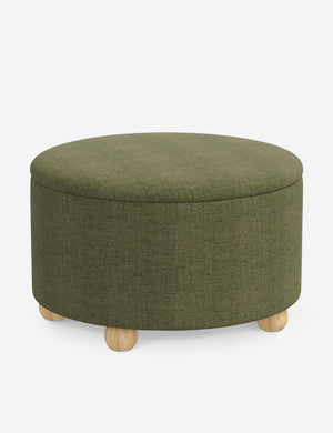 Angled view of the Kamila Sage Green Linen 34-inch ottoman