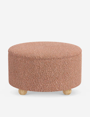 Kamila Blush Boucle 34-inch round ottoman with storage space and pinewood feet