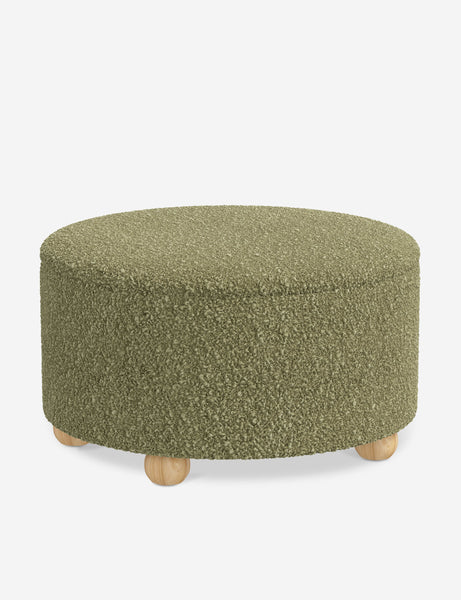 #color::green-boucle #size::34-Dia | The storage space inside the Kamila Green Boucle 34-inch ottoman