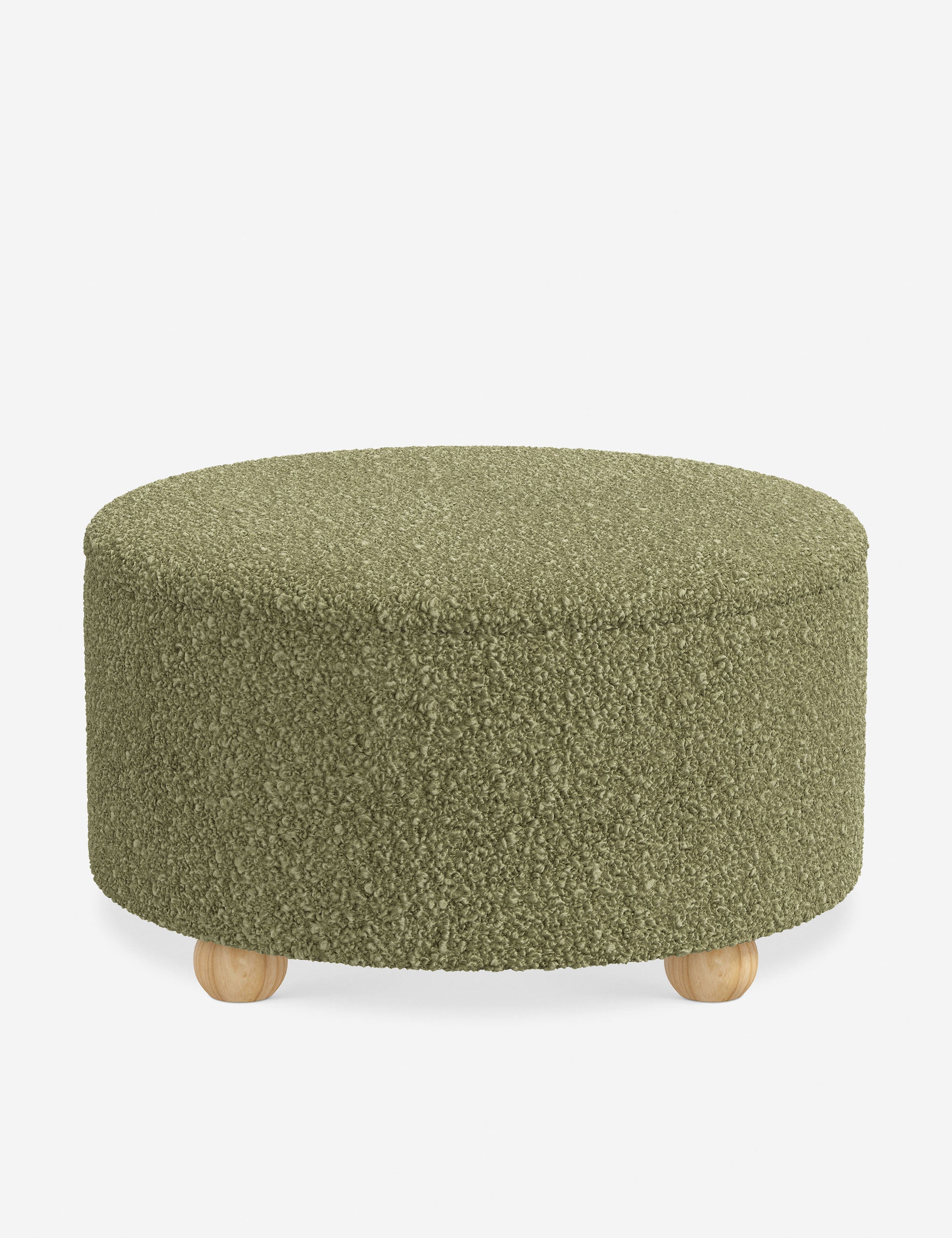 #color::green-luxe-boucle #size::34-Dia | Kamila Green Boucle 34-inch round ottoman with storage space and pinewood feet