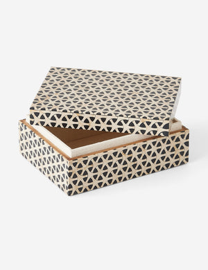 Gerzon geometric design resin decorative box with top opened.