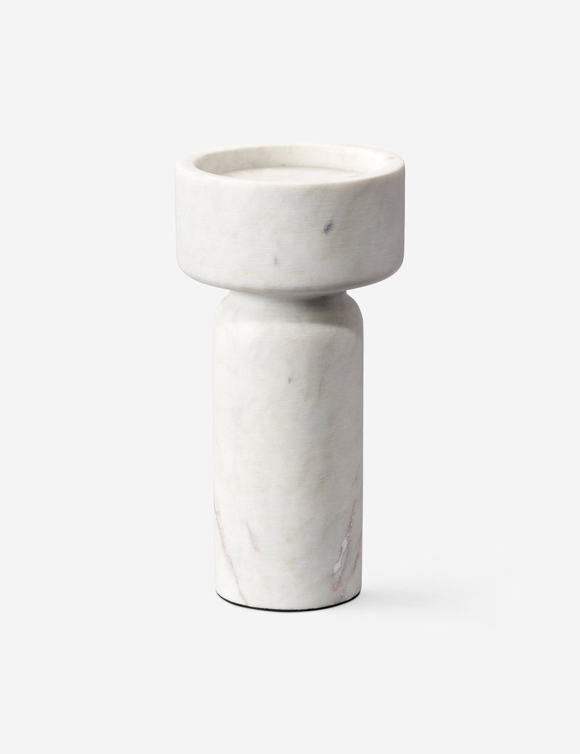 #color::white | Maris sculptural modern marble pillar candle holder.