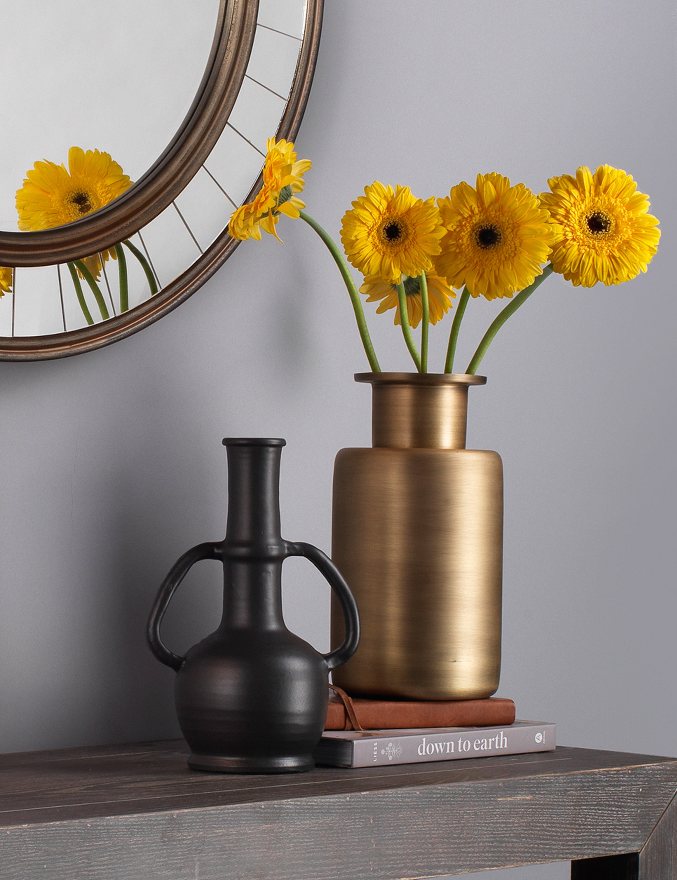 Black Ceramic Decorative Table Vase with Handles