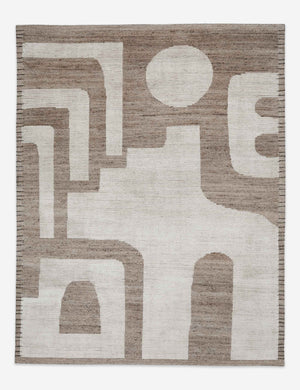 Abode geometric two-toned kand-knotted floor rug by Élan Byrd with woven border