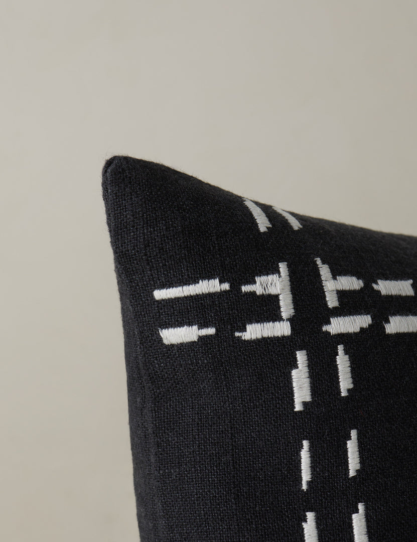 #style::black-lumbar | Corner of the Accord Black Linen Lumbar Pillow by Elan Byrd.